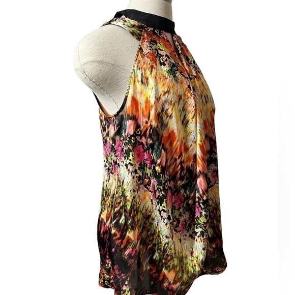 Allen B Multi Color Blurred Floral Print High Neck Sleeveless Blouse Size Small - Picture 5 of 12